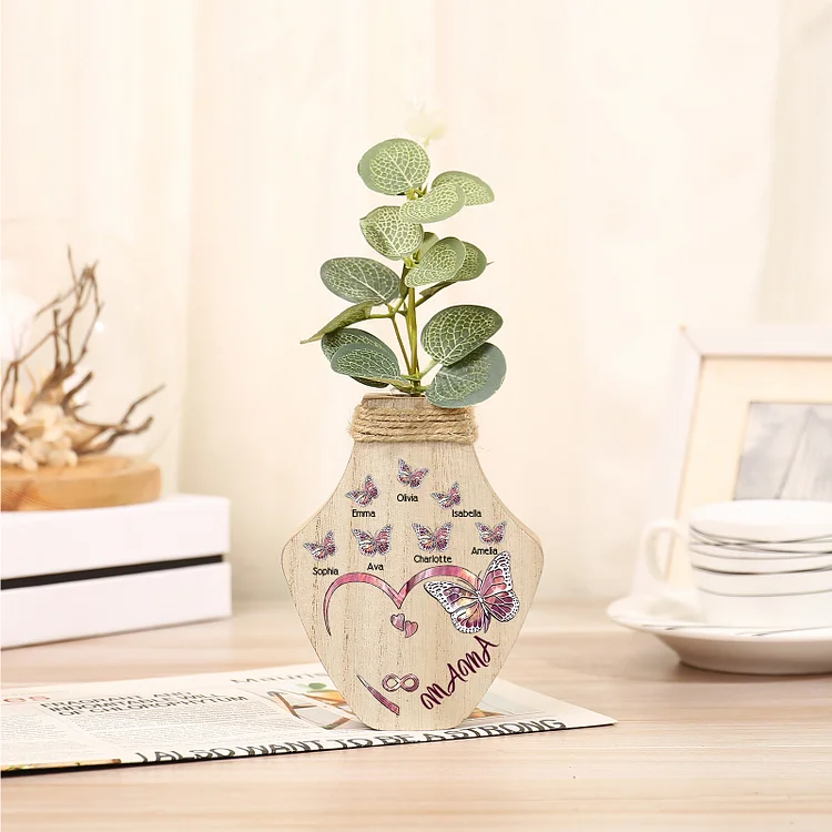 Kettenmachen Holz Personalisierter 7 Namen & Text Lila Schmetterling Vase