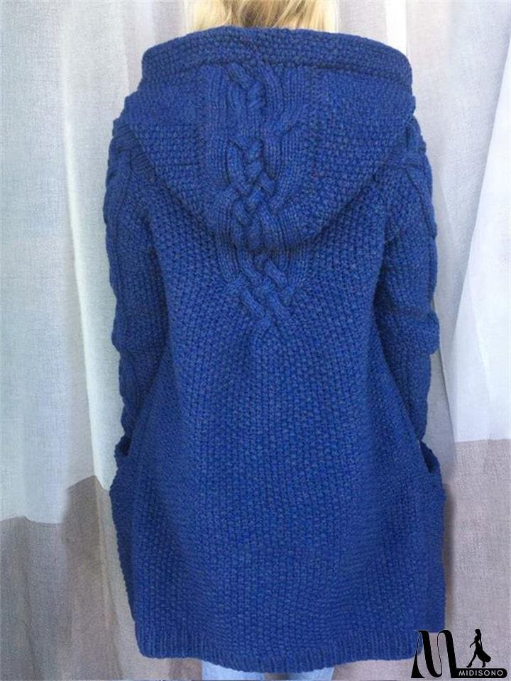 MidiSono - Women's Warm Buttoned Hooded Long Sweater Cardigan