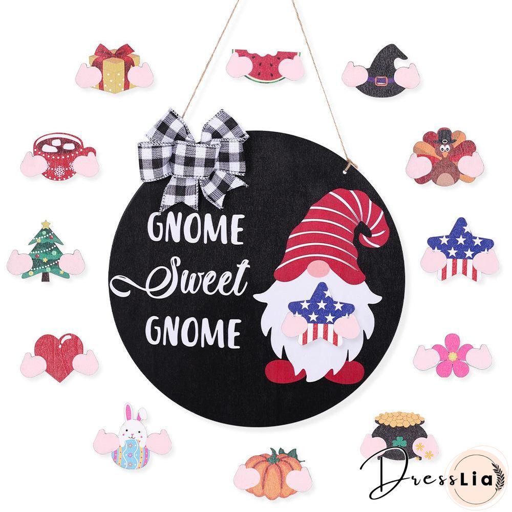 Wooden Gnome Theme Sign With Magnetic Interchangeable Accessories
