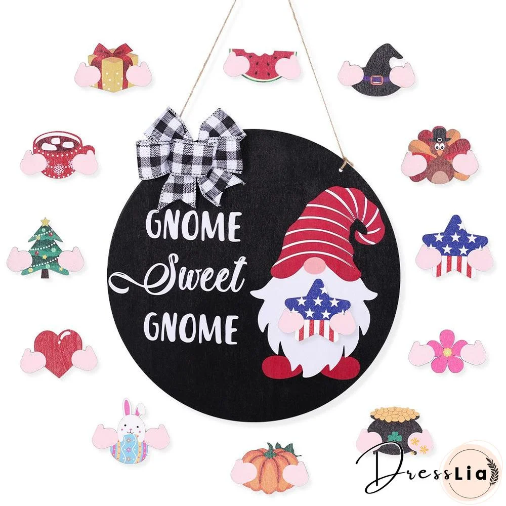 Wooden Gnome Theme Sign With Magnetic Interchangeable Accessories