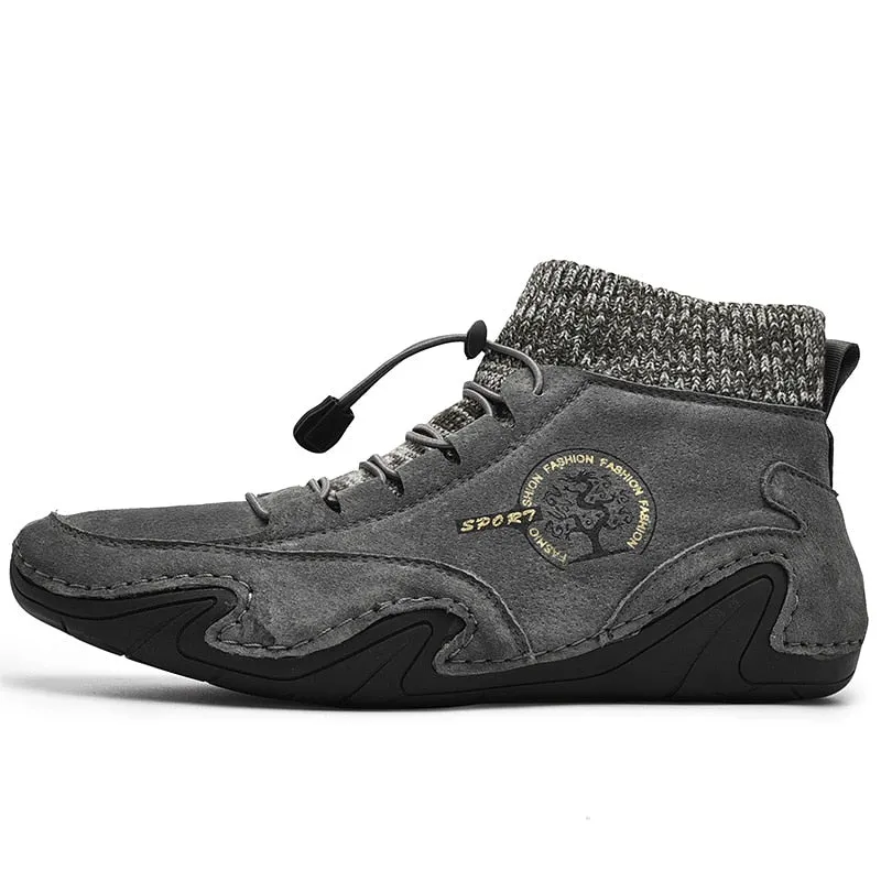 Vintage Men Boots Suede Leather Western Ankle Boots Men Warm Fur Winter Snow Boots Casual Shoes Sneakers Cowboy Botas JKPUDUN