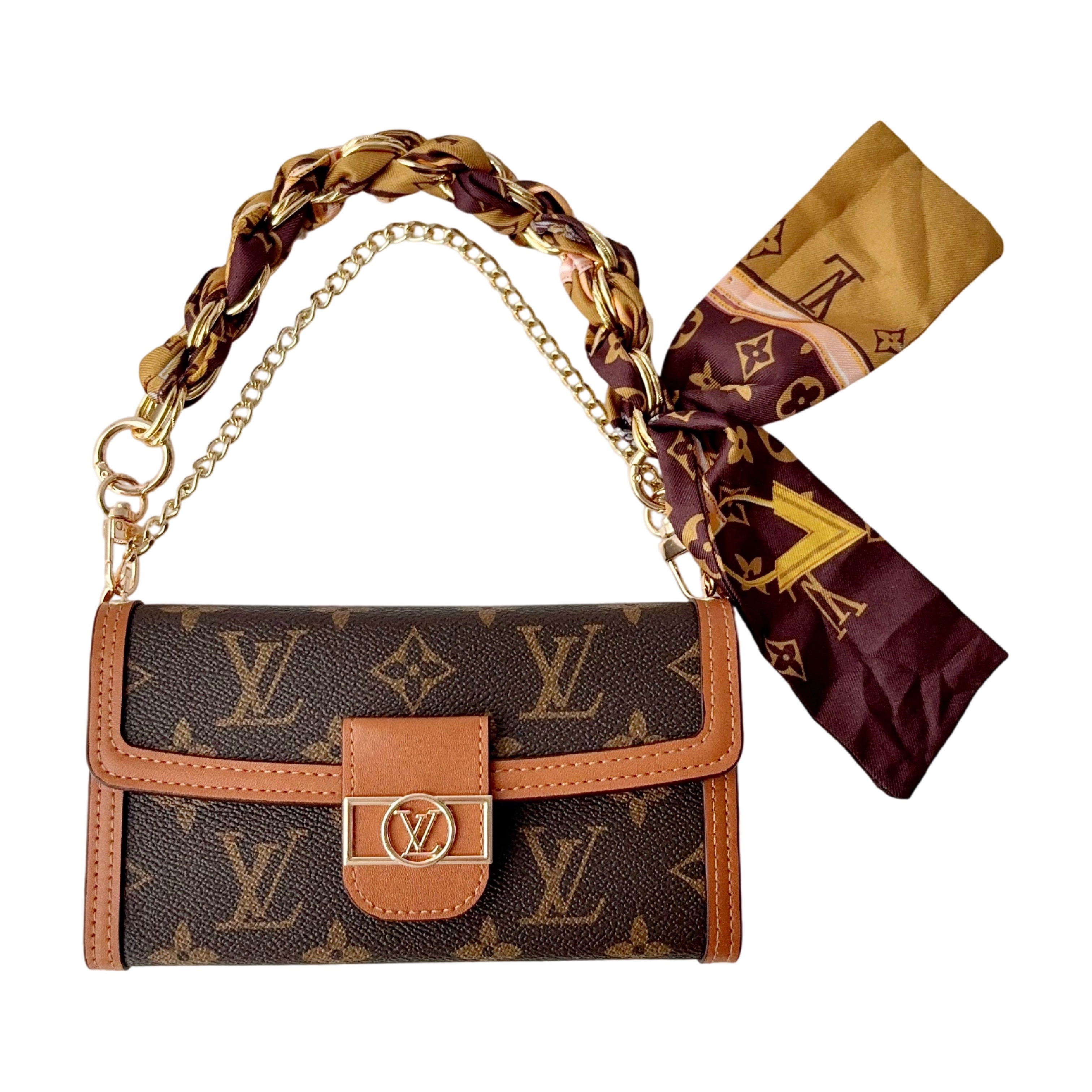 Louis Vuitton Silk Scarf Chain Wallet iPhone Case | Luxury Monogram Crossbody Purse Cover