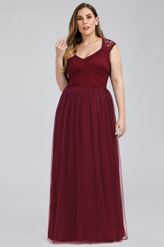 Elegant Lace Plus Size Prom Dress Long Tulle Evening Gowns Online 1298