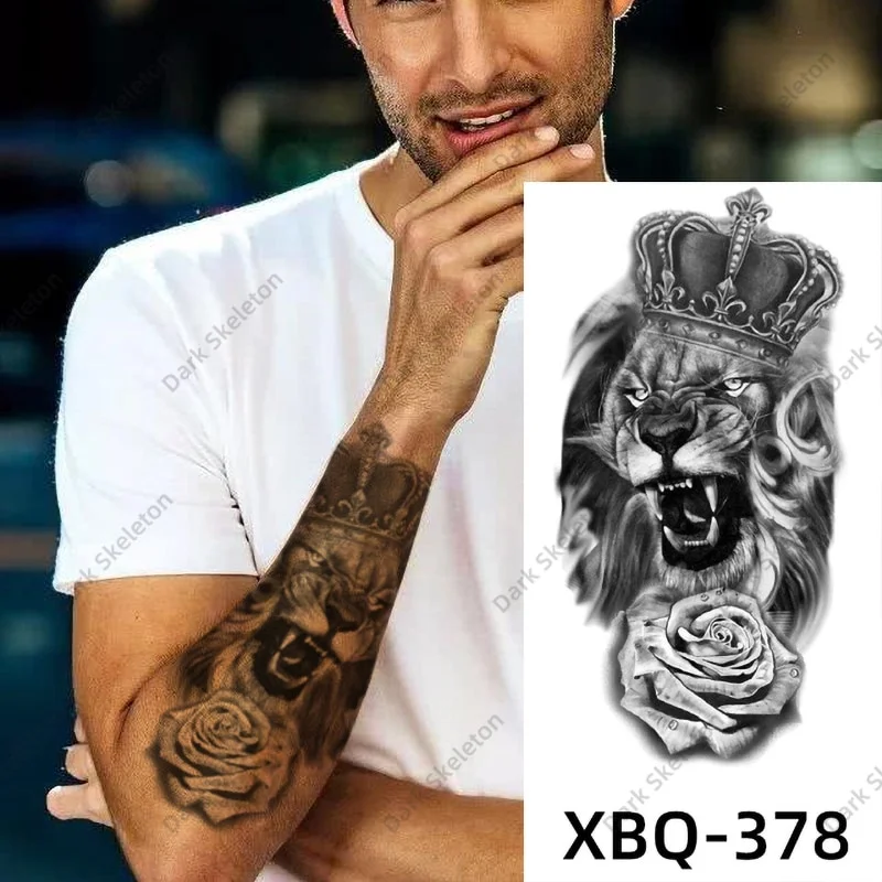 Sdrawing Black Forest Tattoo Sticker For Men Women Children Tiger Wolf Death Temporary Tattoo Fake Henna Skeleton King Animal Tatoo