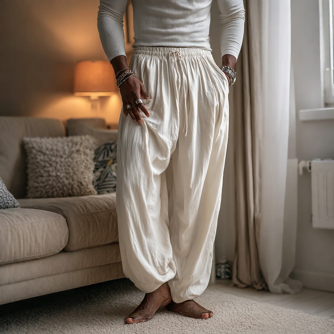 Men's Casual Linen Trousers, Loose Fit, Comfortable, Elastic Waistband, Suitable For Home And Outings.-inspireuse