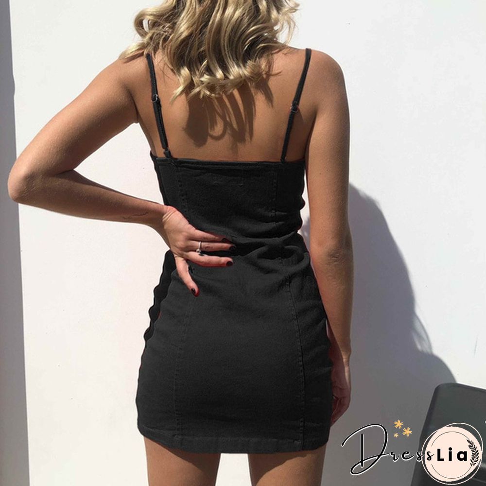 Sexy Dress Women Summer Casual Solid Mini Sleeveless Dresses Club Party V-neck Streetwear Dress