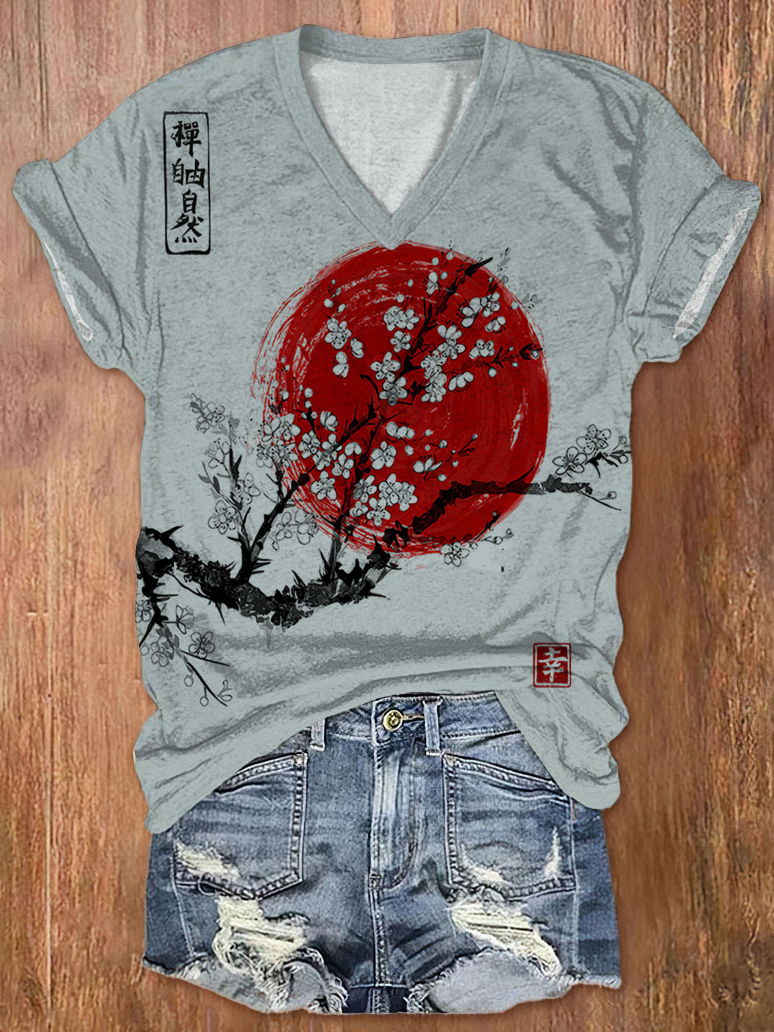 Comstylish Women's Sunrise Japanese Art Print Casual T-Shirt