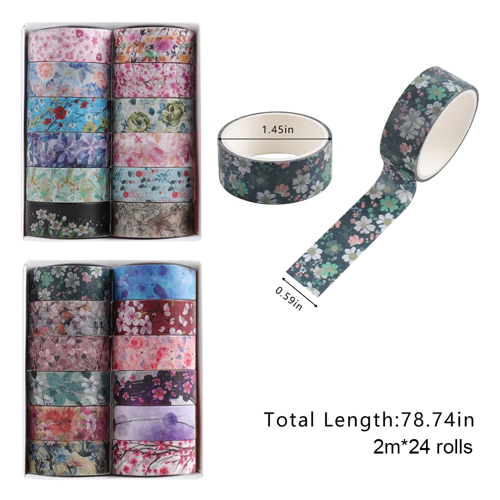 24 Rolls Color Tape Flower Washi Tape Set for DIY Crafts(Flower Colour Print)