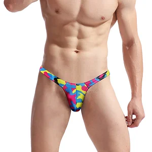 Men's Colorful Printing Big Pouch G-string Thongs