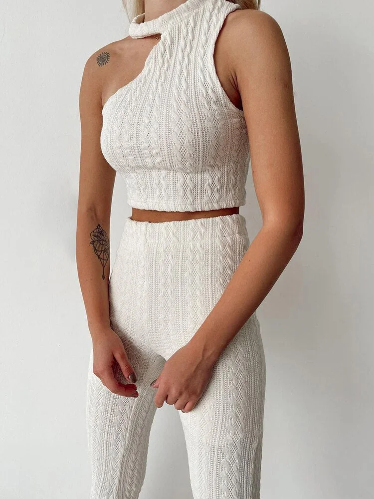 WannaThis Jacquard Cropped Tops For Women Halter Fitness Hollow Out Knitting Sleeveless Sexy Skinny White Vest 2021 Autumn New