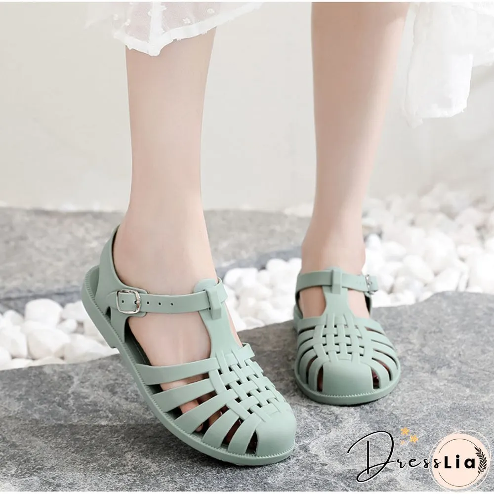 Womens Sandals Jelly Shoes Summer Ankle Strap Rubber Soft Sole Non-Slip Mom Casual