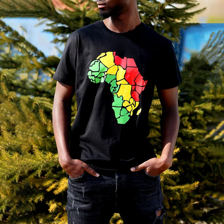 BrosWear Men'S Black Pride Africa Map Casual T-Shirt