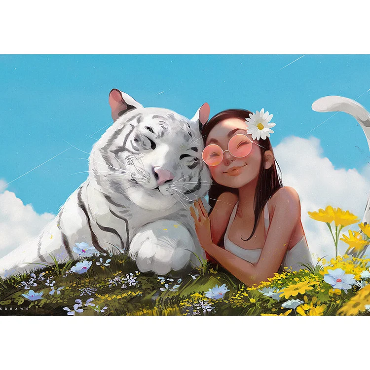 White Tiger And Little Girl 40*50CM(Canvas) Full Round Drill Diamond Painting gbfke
