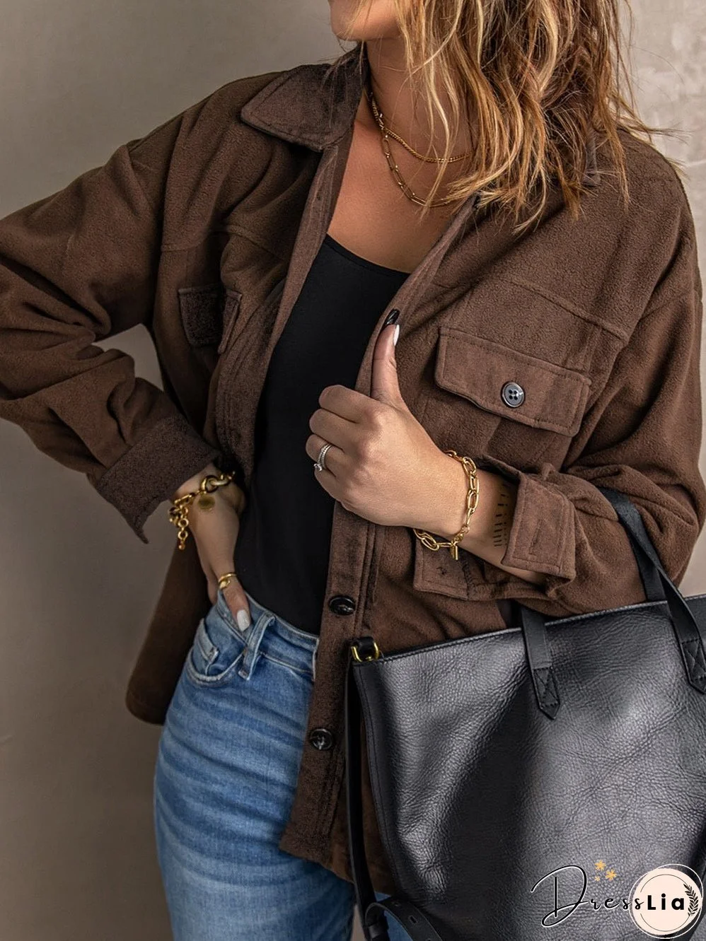 Brown Plush Fleece Button-Up