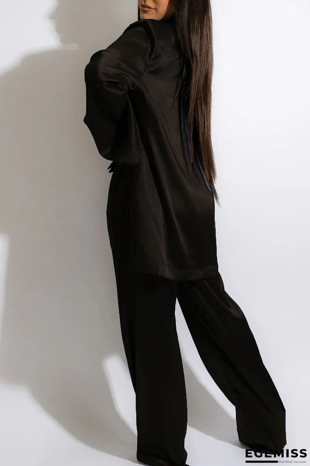 Black Sexy Solid Patchwork Turndown Collar Long Sleeve Three Pieces | EGEMISS