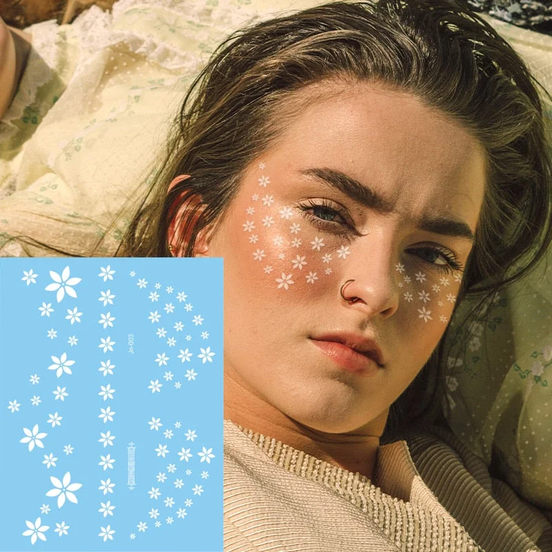 waterproof temporary tattoos face neck water transfer white henna tattoo fake moon star lace tattoo designs stickers decal