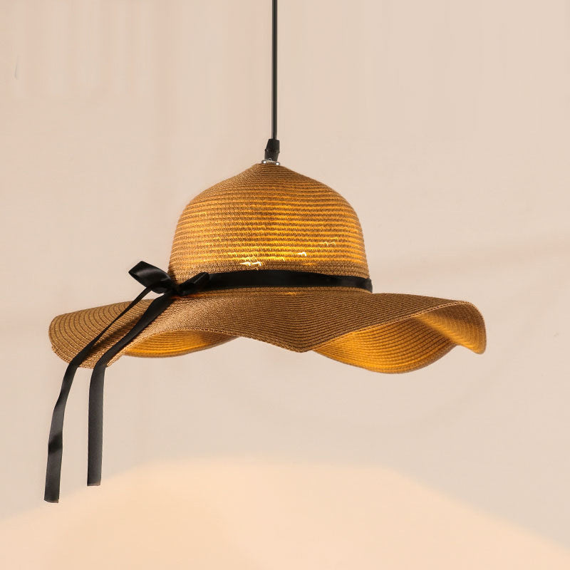 Contemporary Creative Straw Hat Rattan 1-Light Pendant Light For Dining Room
