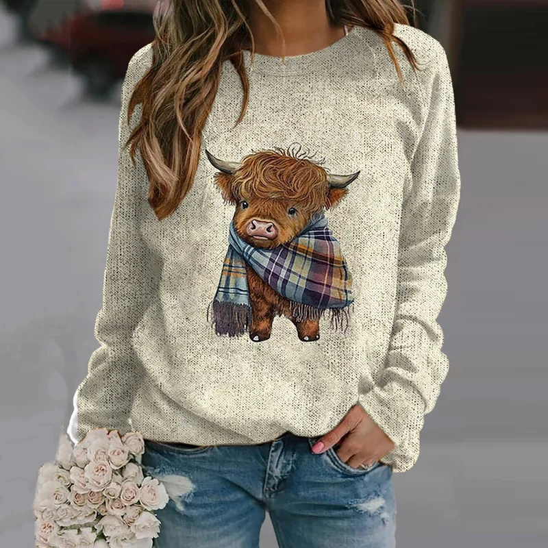 Women's Highland Cow Crew Neck Casual Sweatshirt