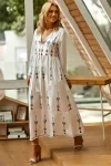 THREE-QUARTER SLEEVE ANKLE-LENGTH PRINT HIGH WAIST PULLOVER DRESS