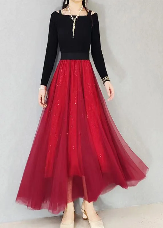 Loose Red Sequins Exra Large Hem Tulle Skirts Spring