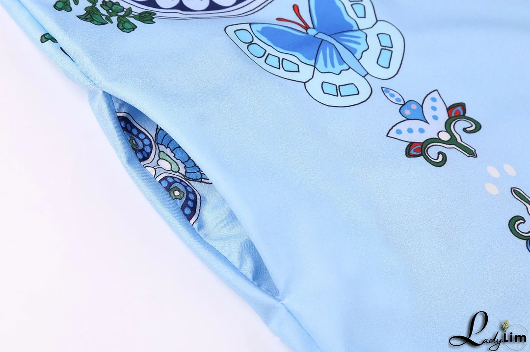 Vintage print dress V-neck sleeveless