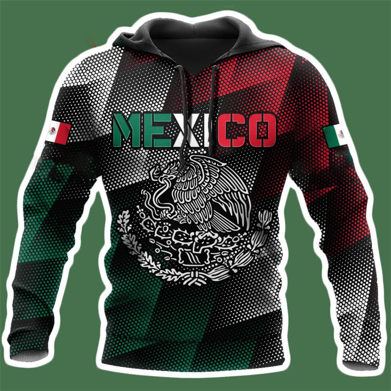 Erpret Fashion 3D Print Mexico Flag National Emblem Hoodie Men Tops Autumn Long Sleeve Mexican Aztec Sweatshirt Streetwear Clothing