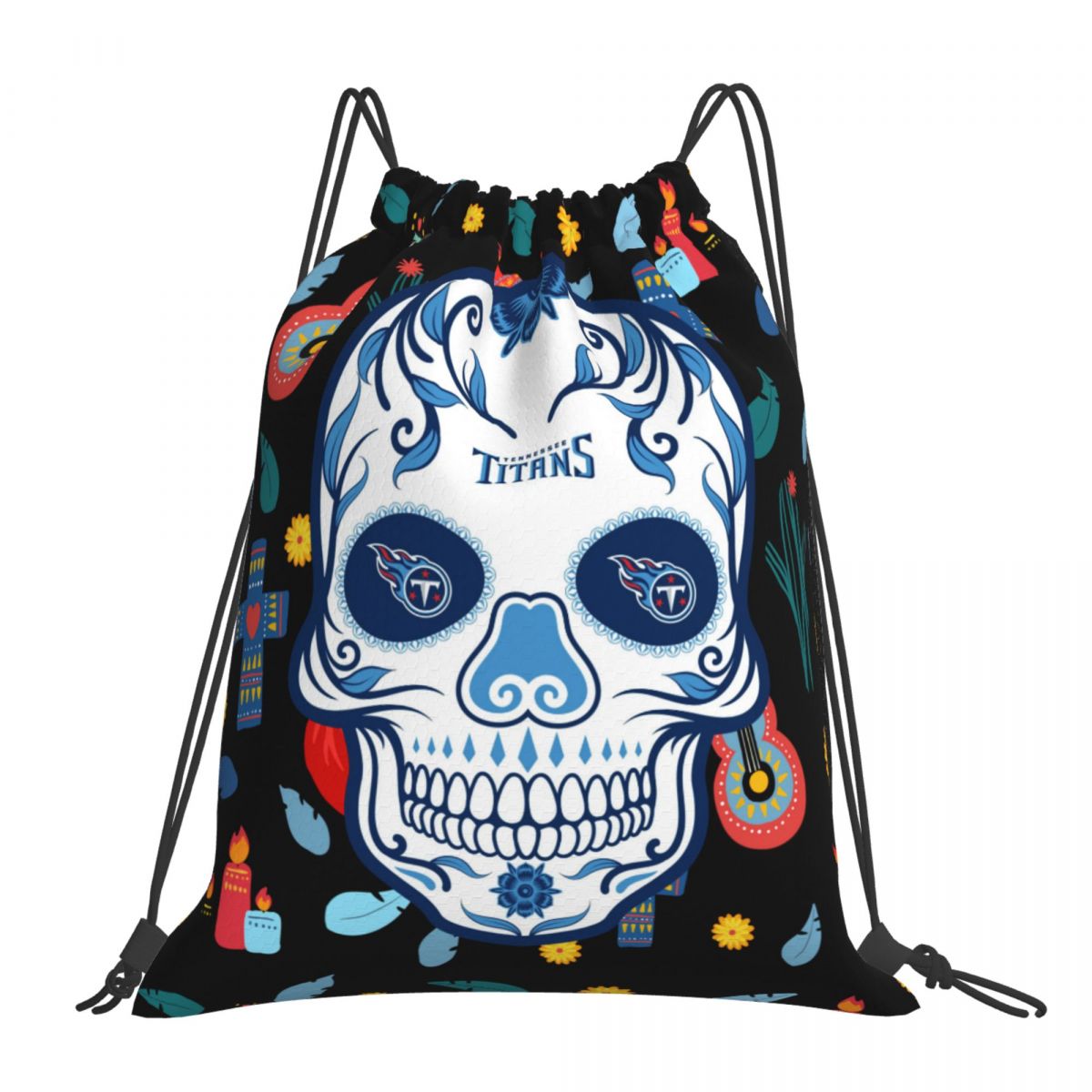 Tennessee Titans Skull Waterproof Adjustable Lightweight Gym Drawstring Bag