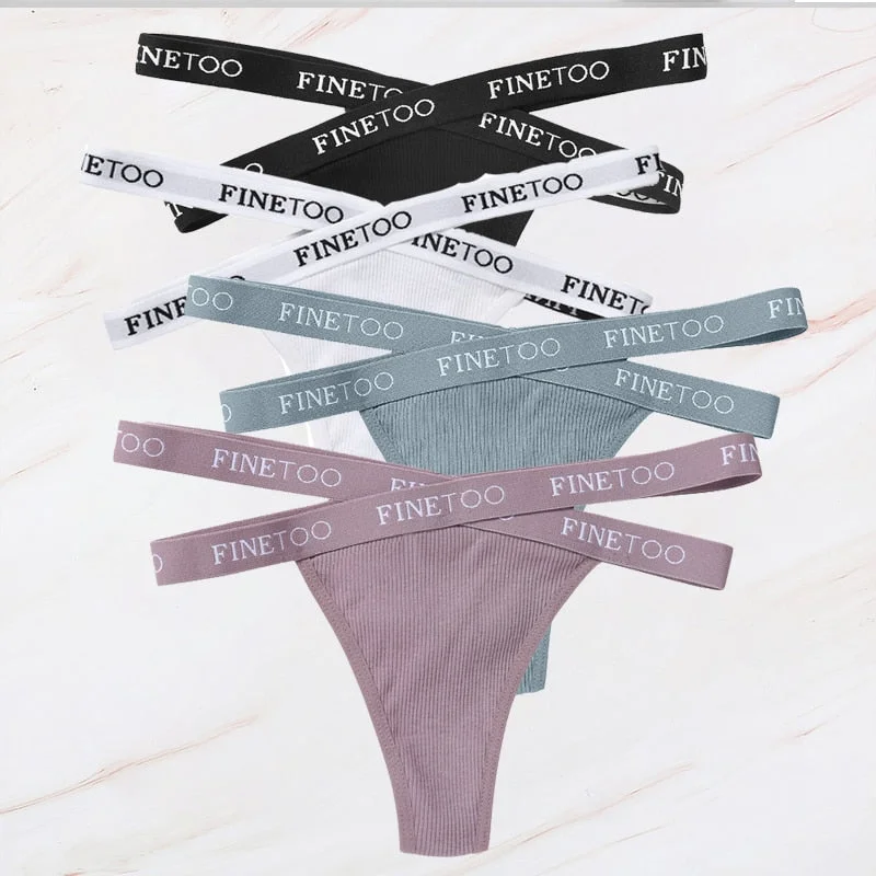 FINETOO 4PCS/Set M-XL G-string Women's Cotton Cross Strap Panties Letter Waisted Underwear Femme Thongs Sexy Hollow Out Lingerie