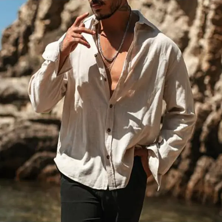 BrosWear Men'S Linen Holiday Plain Shirt