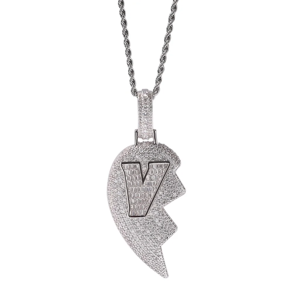 Half Heart Pendent Necklaces Fluorescent V Broeken Heart Iced Out Charms Hip Hop Jewelry-VESSFUL