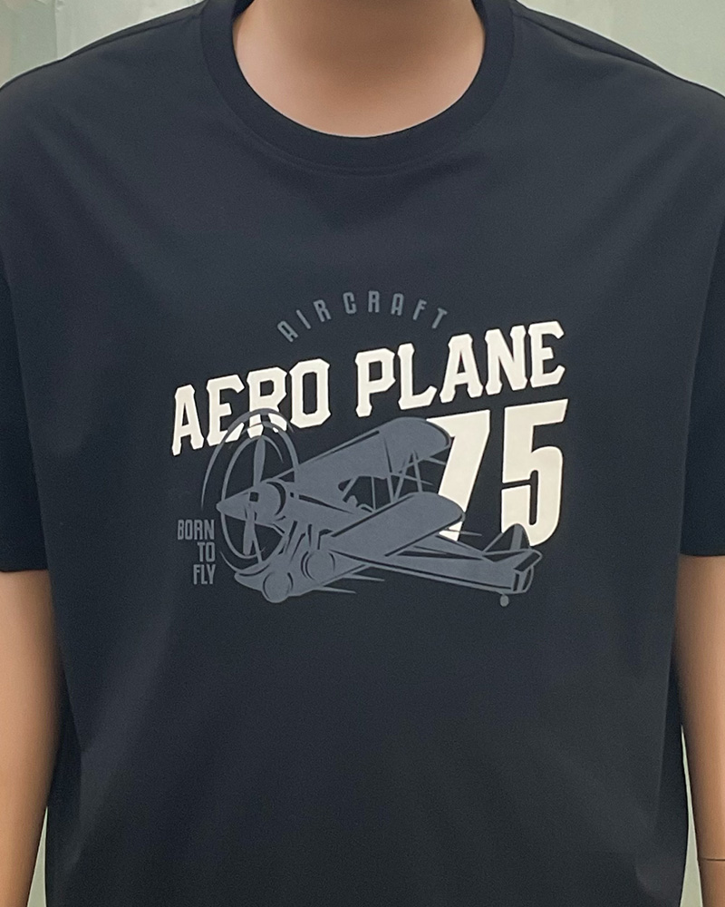 4XL-10XL Big & Tall Men's Daily Leisure Aircraft Letters Cotton Crewneck Short Sleeve T-Shirt