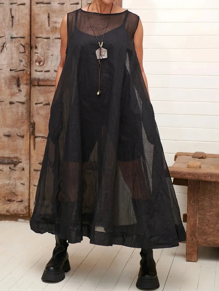 Fashion See-through Cami Romper & Midi Dress 2Pcs Set