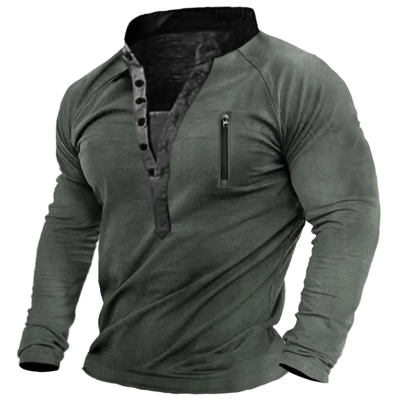 Men's Outdoor Tactical Print Henley Shirt