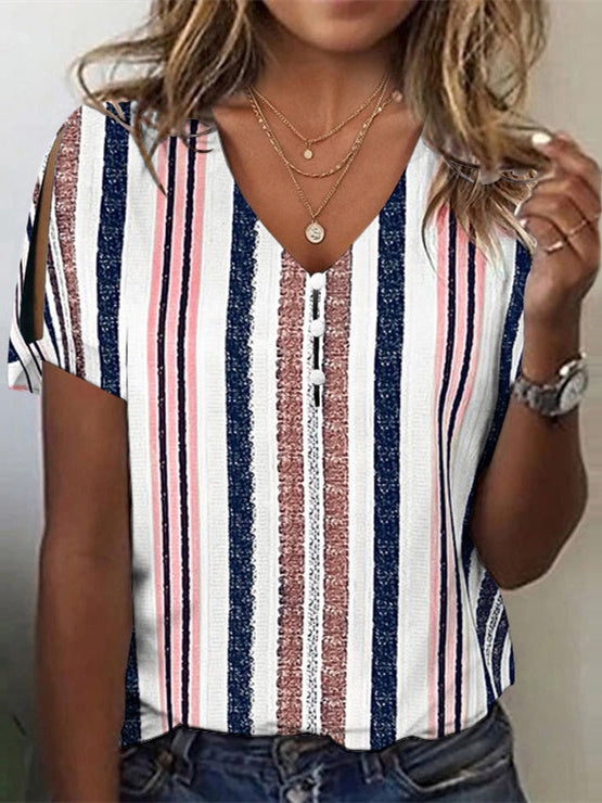 Women Long Sleeve V-neck Graphic Floral Printed Top