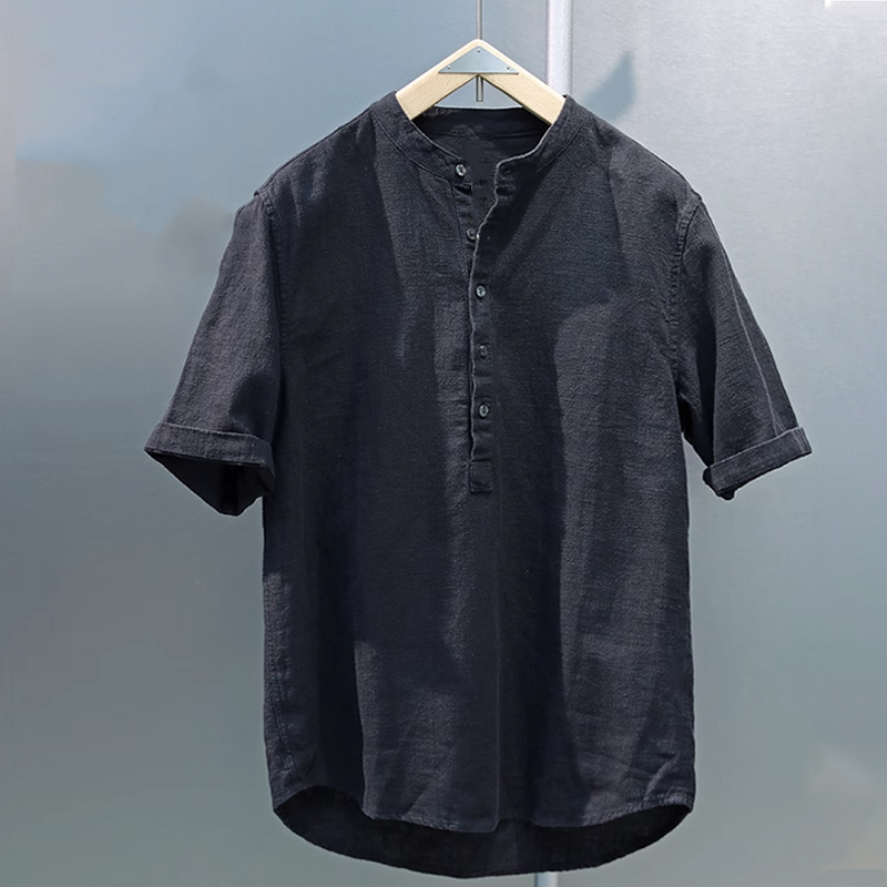 Vintage-Inspired Henley Cotton And Linen Shirt