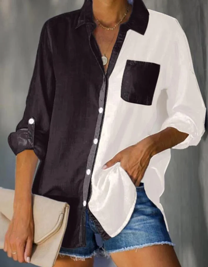 Pockets Long Sleeve V Neck Cotton-Blend Shirts & Tops