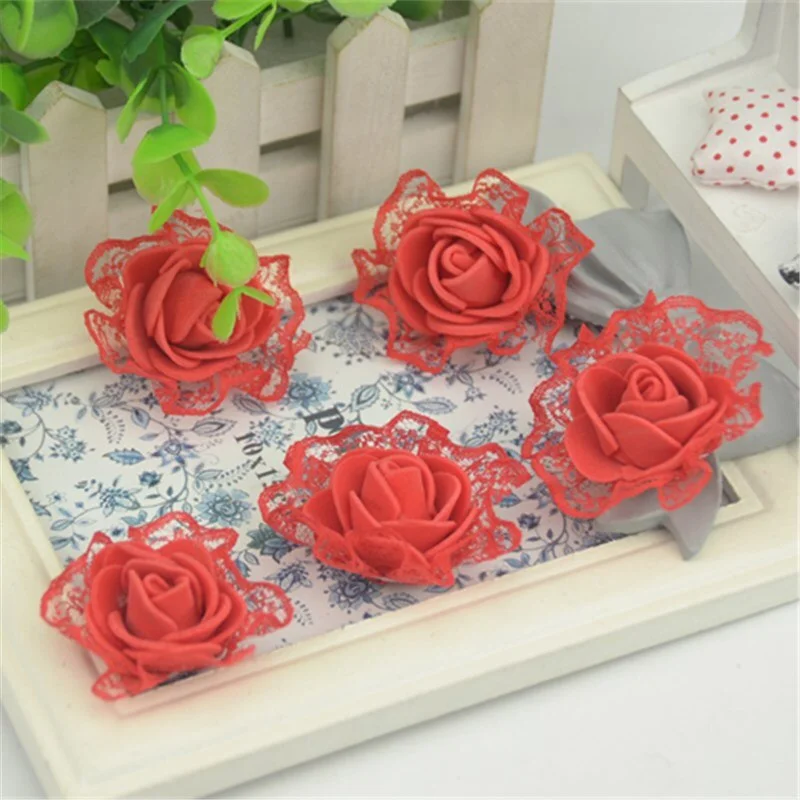 20pcs 3cm Artificial Mini Pe Foam Lace Rose Flower Heads For Wedding Party Decoration Diy Handmade Garland Craft Fake Flowers