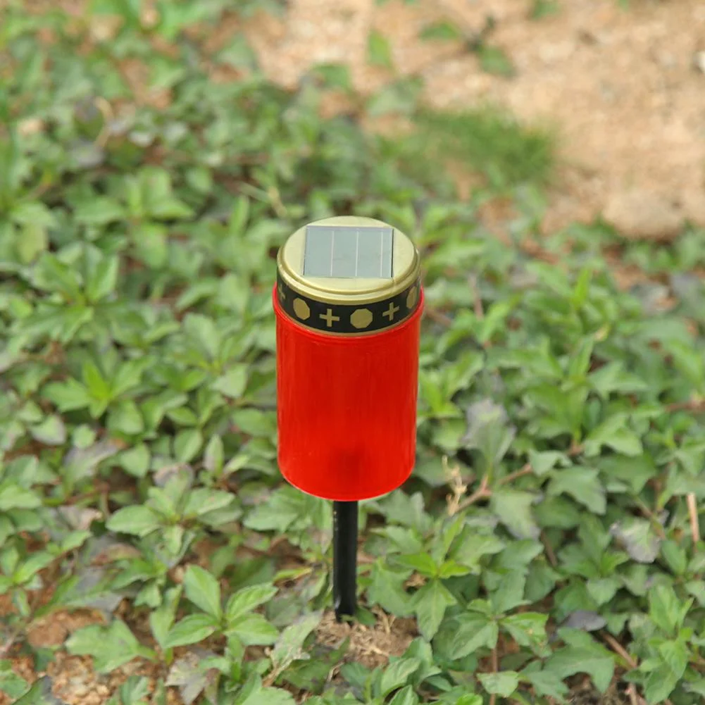 Solar Power Grave Lawn Light Flameless Electronic LED Candle Lamp (Red)