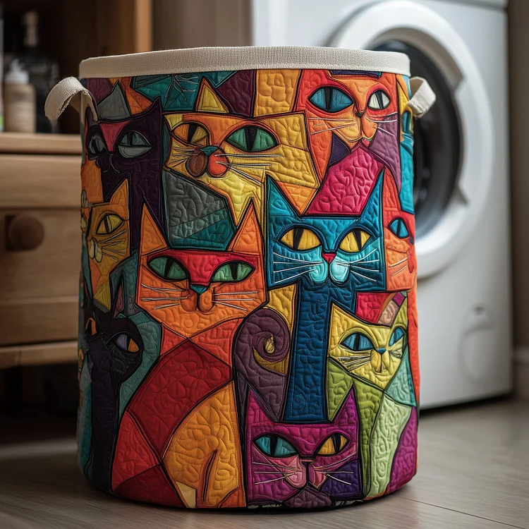 Whimsical Cat Quilted Laundry Basket GFTOTG217