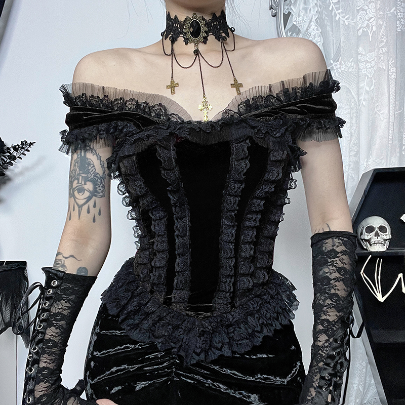 Gothic Crop Tops Black Strap Mesh Slim corset Tops 2024 New Goth Punk grunge Fairy Core Sexy Y2K Halloween Clothing JY23562AH