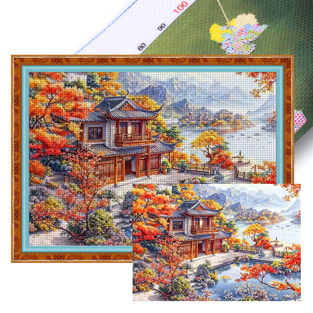 Four Seasons Garden Landscape Autumn Full 11CT Pre-stamped Canvas(60*45cm) Cross Stitch
