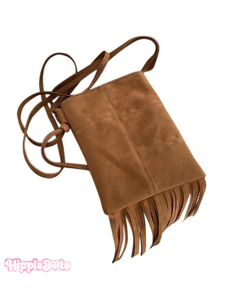 Women’s Ethnic Style Small Crossbody Tassel Bag Brown / Onesize