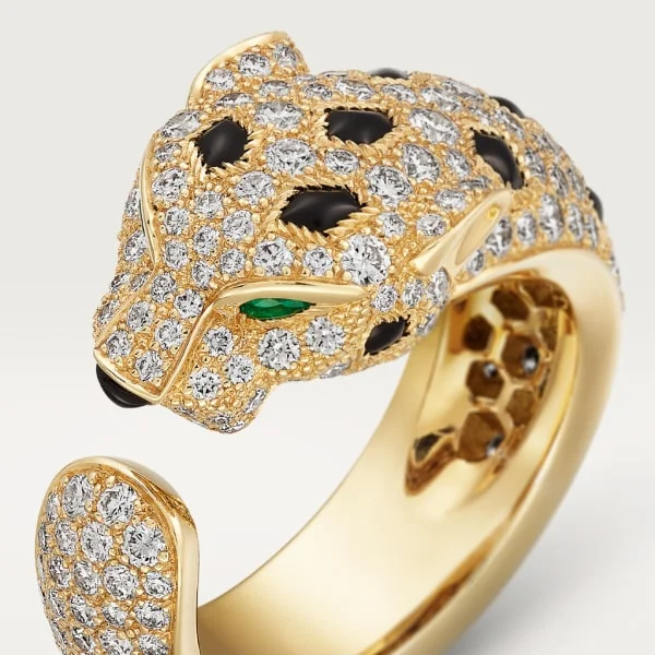 Panthere de Cartier ring, medium model, semi-paved yellow gold, emeralds, onyx, diamonds