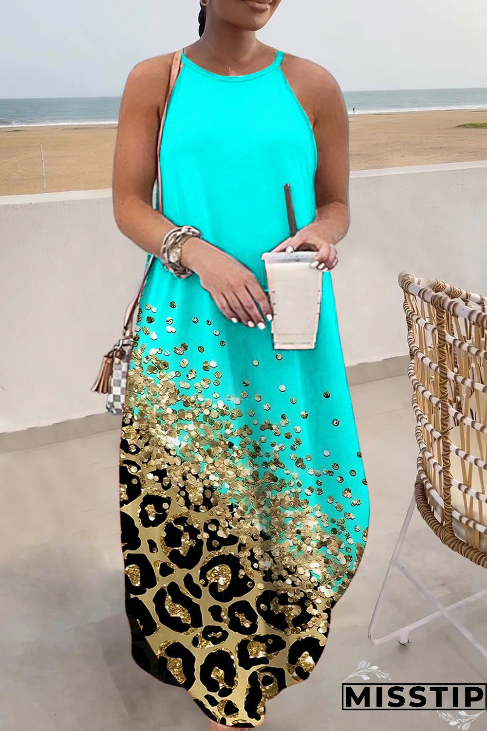 Multi-color Casual Print Basic O Neck Long Dress Dresses