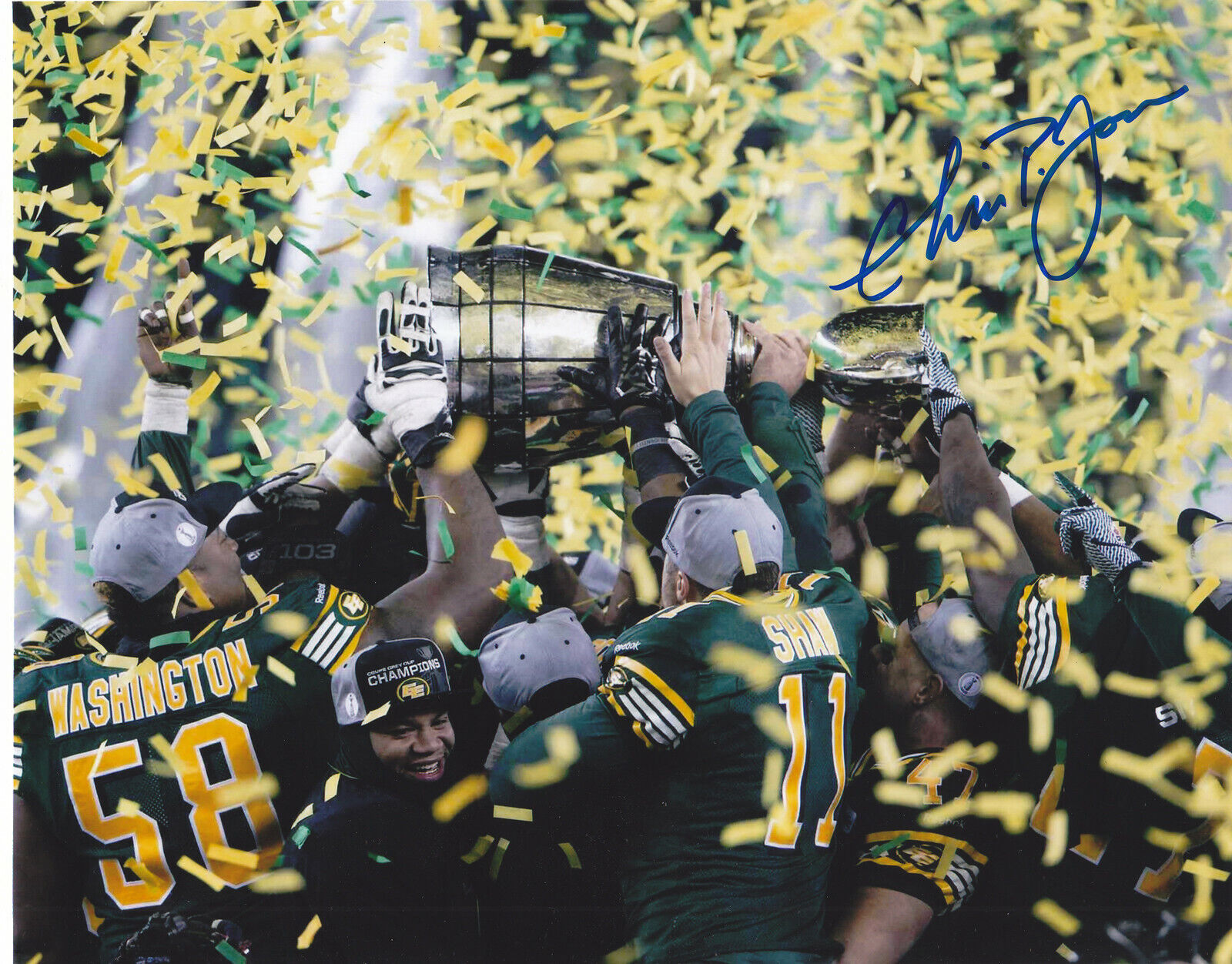 CHRIS JONES SIGNED AUTOGRAPH EDMONTON ESKIMOS GREY CUP 2015 8X10 Photo Poster painting PROOF #2