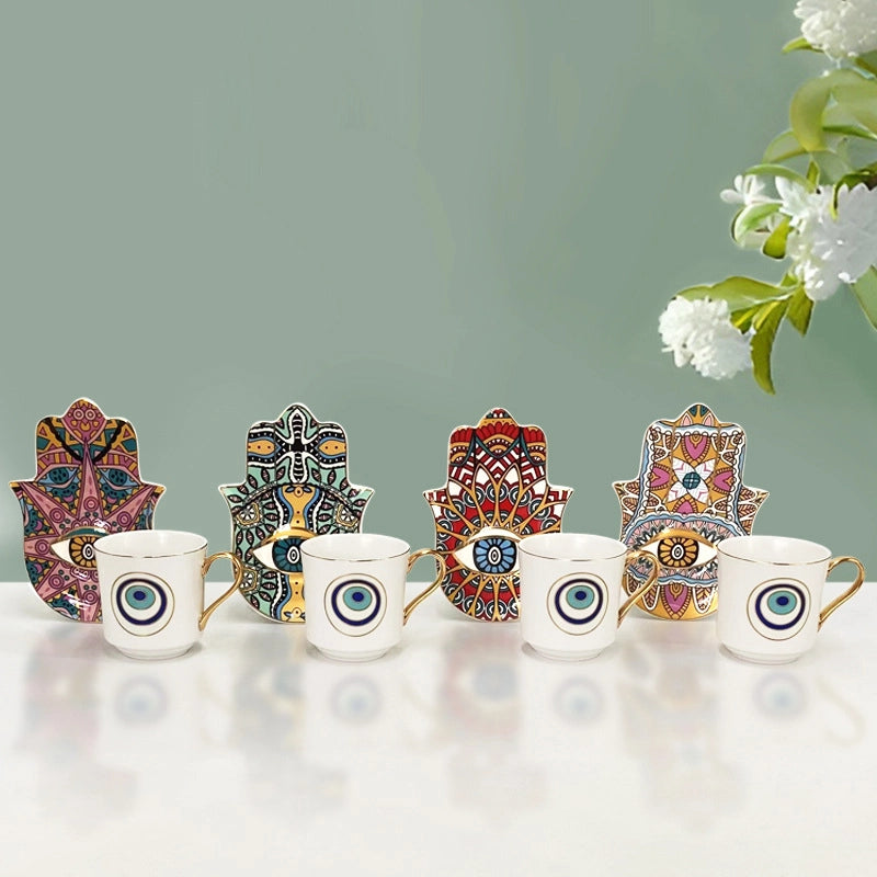 Retro Devil's Eye White Porcelain Placemat Mug 1 Set