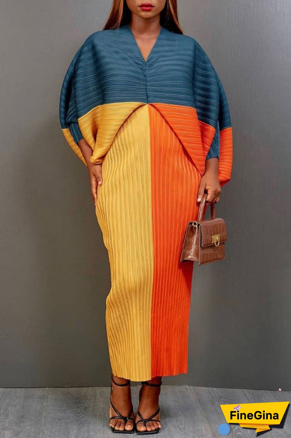 Pink Purple Casual Print Patchwork V Neck Pencil Skirt Plus Size Dresses