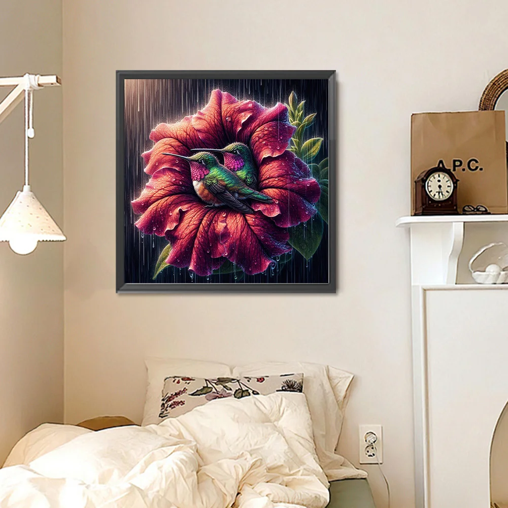 Diamond Painting - Full Round Drill - Flower Hummingbird(Canvas|30*30cm)