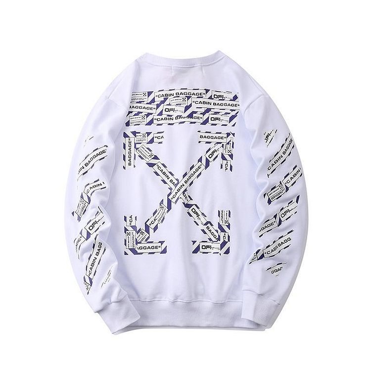 Off White Sweatshirt Letter Slash Print Ow Pullover Sweater Spring and Autumn Men's Clothing Bottoming Shirt