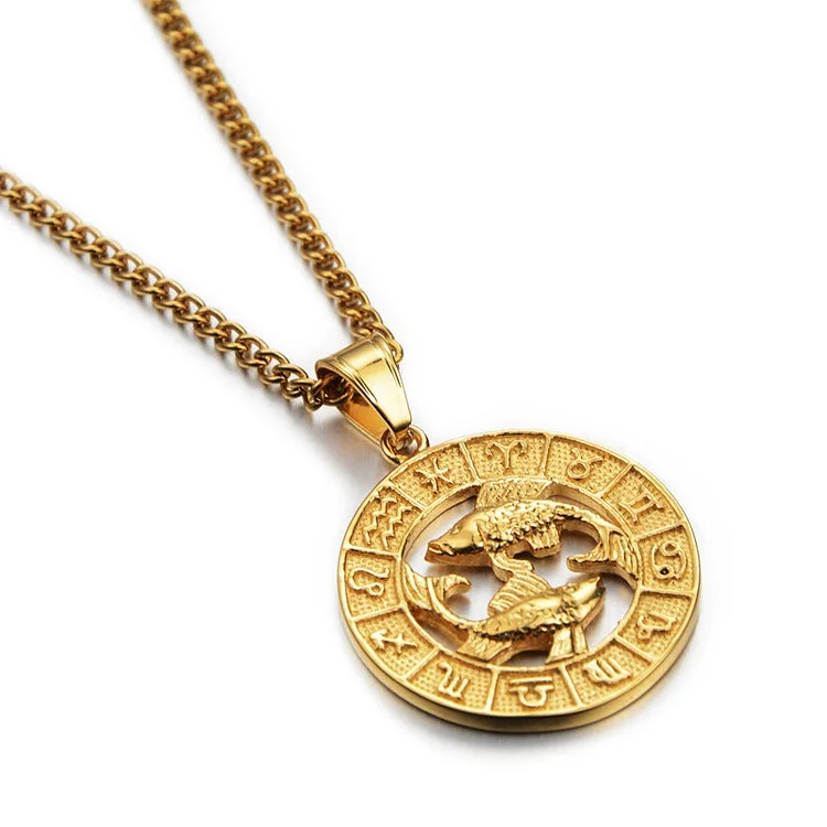 Pisces - Zodiac Round Pendant Charm Necklace